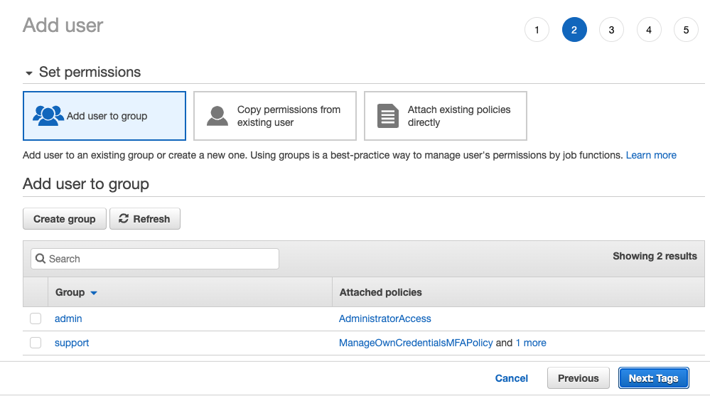 Skipping group assignment for IAM user